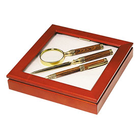 Rosewood Pen Display Case with White Flat Foam Insert