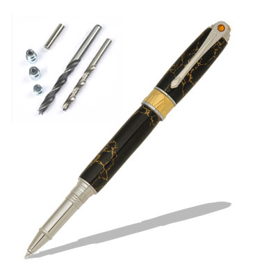 Art Deco Rhodium and 22kt Gold Rollberball Pen Kit Starter Package