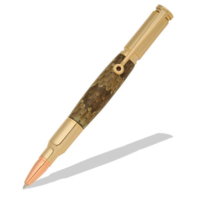 30 Caliber Bullet Cartridge 24kt Gold Twist Pen Kit with Rose Gold Tip