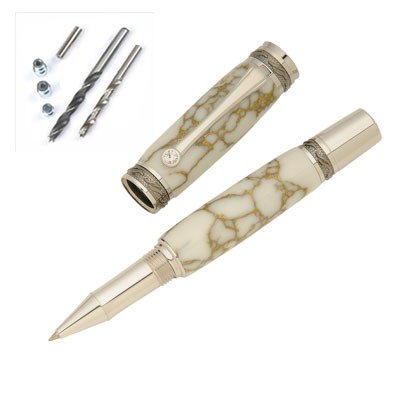Majestic Black TN/Rhodium Rollerball Pen Kit Starter Package