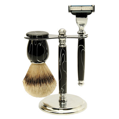 Black Acrylic with White Stripe 2-1/2 x 2 x 2 Blank Set for 3 Piece Shaving Kit