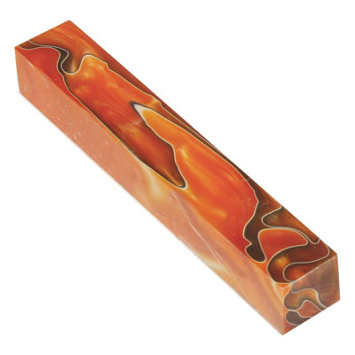 Lava Bright Classic 2 Orange with Black Swirl 5/8" x 5/8" x 5" Pen Blank