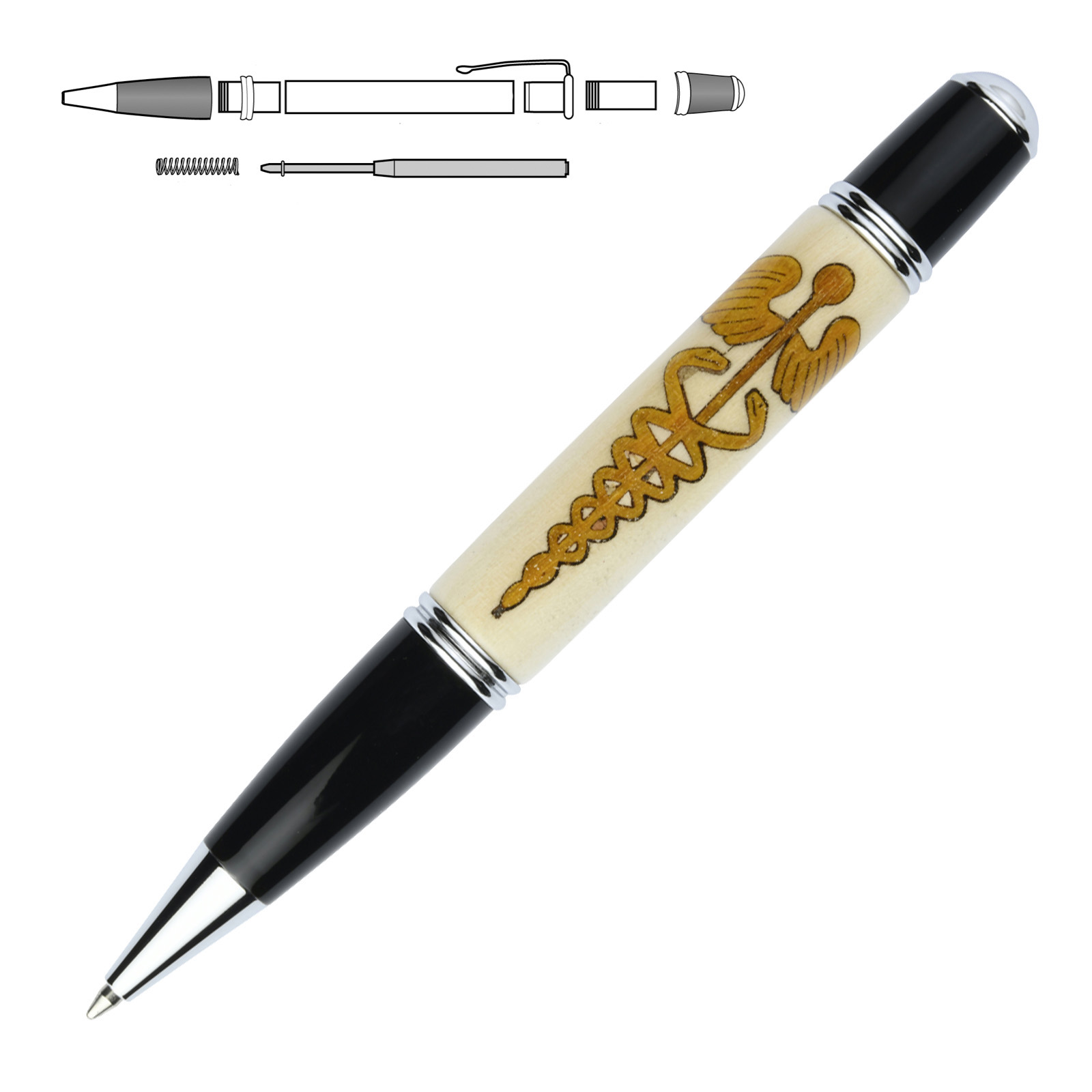 Caduceus Pen Inlay Kit and Gatsby Grande Chrome Pen Kit Combo Pack at Penn State Industries