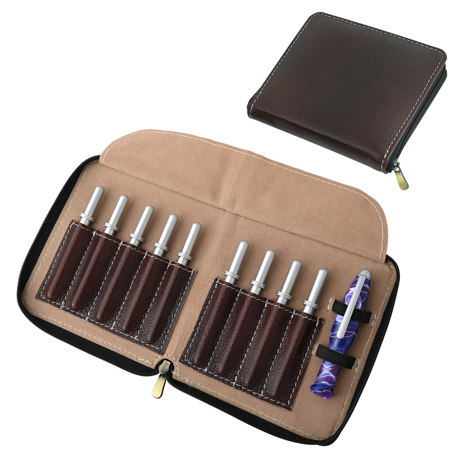 Dark Brown Leather Case for Crochet Hooks at Penn State Industries