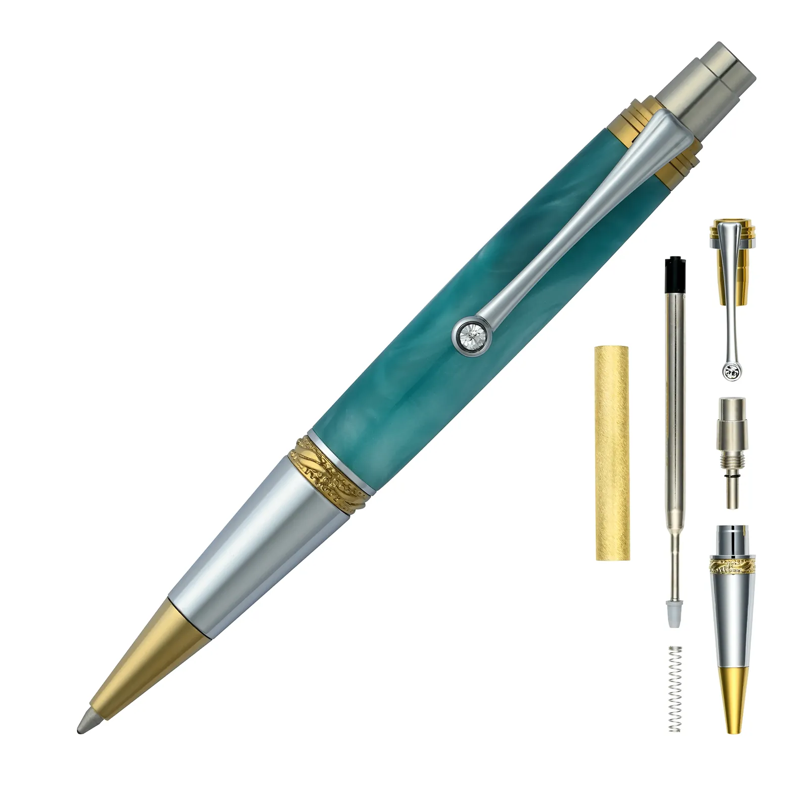 Majestic Squire EDC Gold TN and Chrome Ballpoint Click Pen Kit at