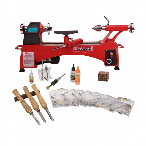 Basic Pen Making Starter Set with Turncrafter Commander 8 in. Variable Speed Midi Lathe