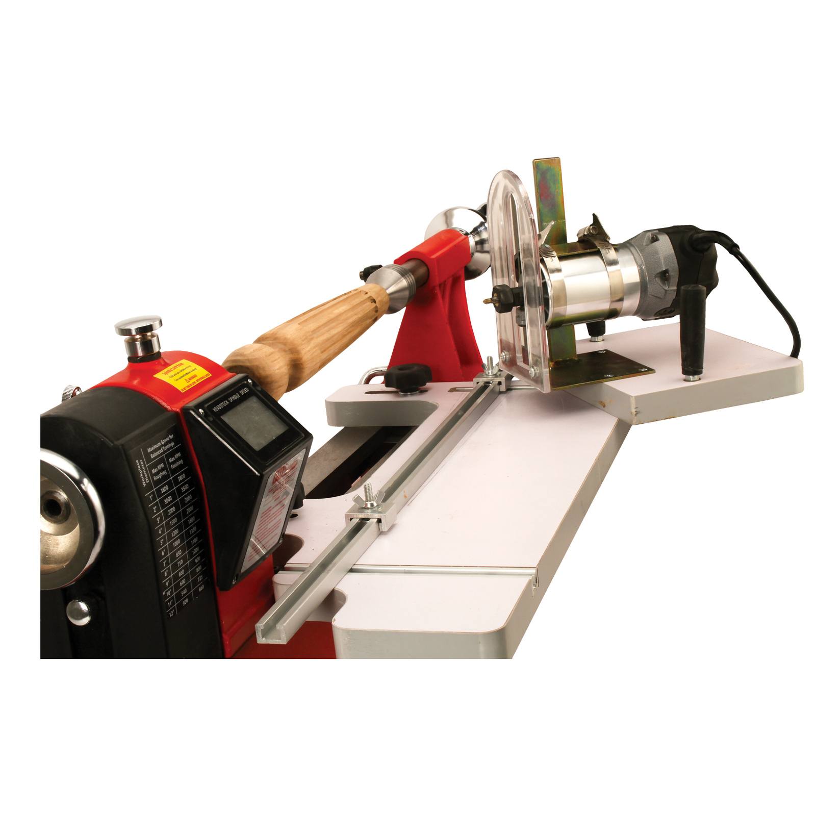 Lathe Mounted Fluting Guide with Router at Penn State Industries