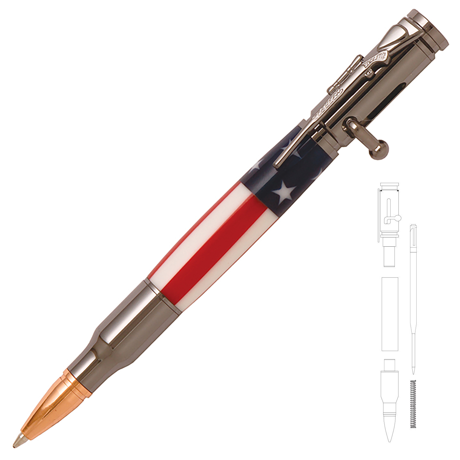 30 Caliber Twist Bullet Pen Woodturning Kit Gun Metal 