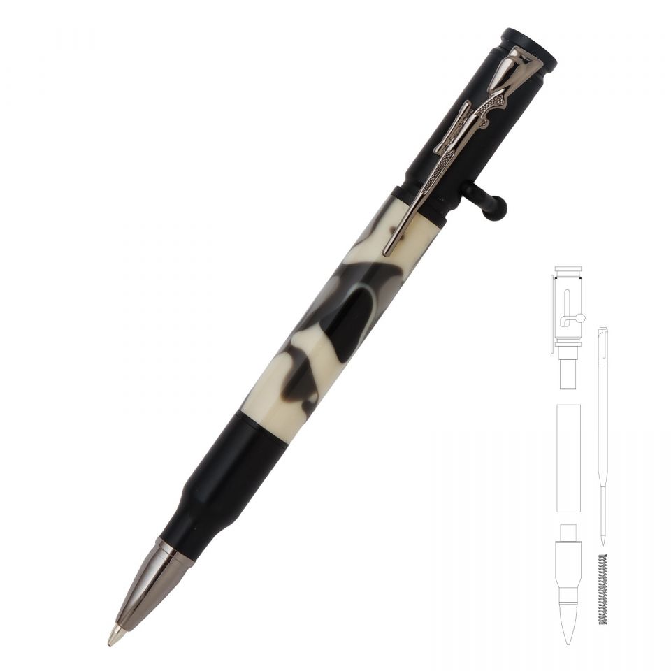 CARTRIDGE PEN 308 ボールペン 本体 30 Caliber Bolt Action Black Enamel Bullet Cartridge Pen Kit at