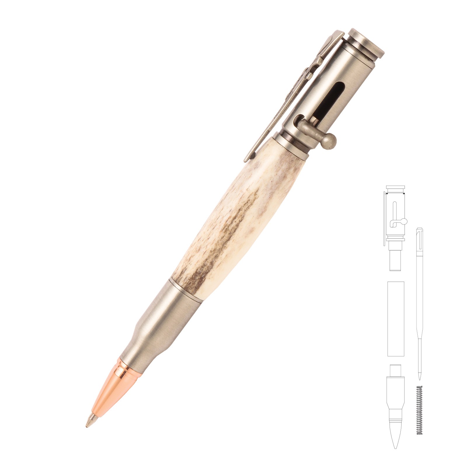 Bolt Action Bullet Pen 30 caliber made with exotic Paduak wood 