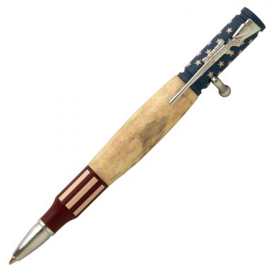 Bolt Action Ceramic Red, White and Blue Flag and Chrome Pen Kit