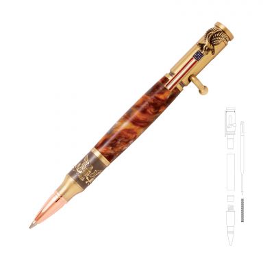 Bald Eagle Insignia Flag Bolt Action Antique Brass Pen Kit