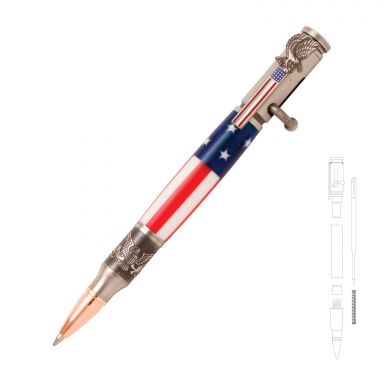 Bald Eagle Insignia Flag Bolt Action Antique Pewter Pen Kit