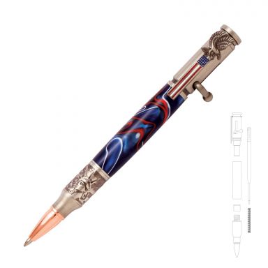 Statue of Liberty Flag Bolt Action Antique Pewter Pen Kit