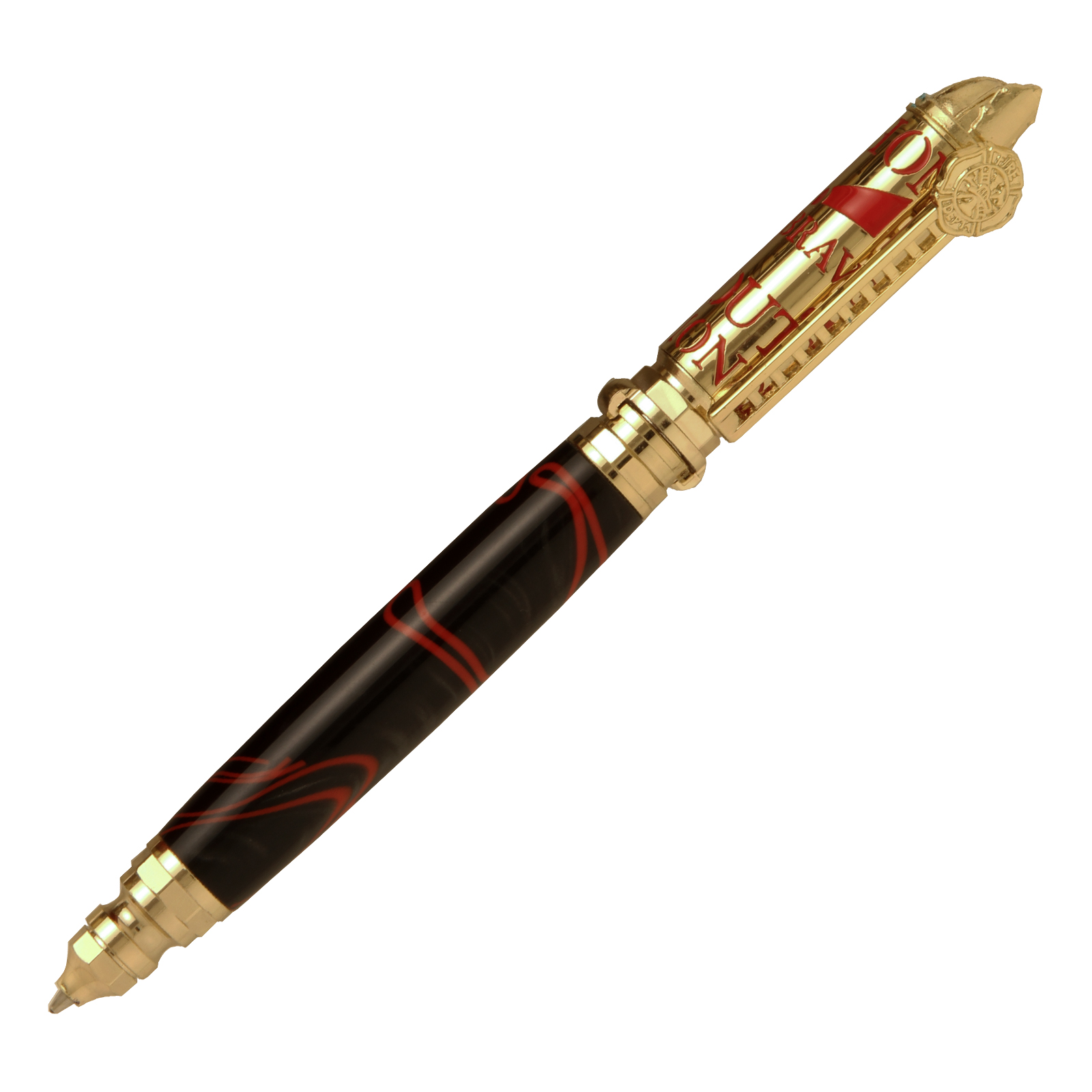 Firefighter Push And Lock Pen Kit In Polished Brass And Red At