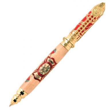 Fire & Rescue Laser Inlay Kit & Firefighter "Push and Lock" Polished Brass & Red Pen Kit Combo Pack