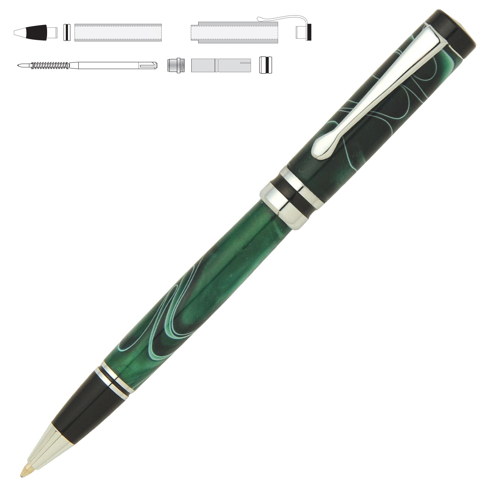 thumbnail image 2 of Terzetti Spire Metal Twist Top Ballpoint Pens - Set Of 2 Heavy Large With Gift Pouch 2 of 3