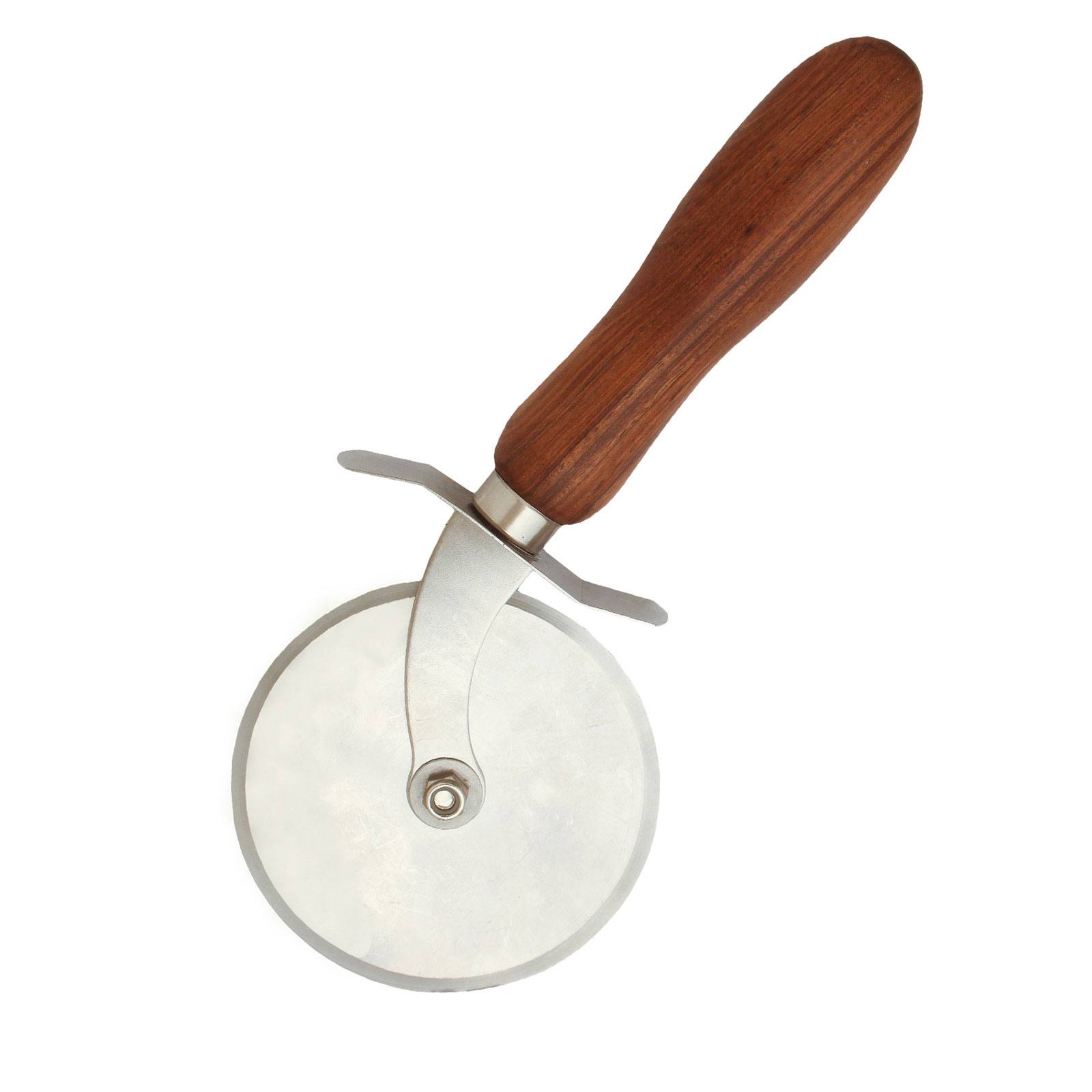 Pizza Stainless Steel Cutter With Wood Handle Durable Blade Rocking Kitchen Tool 