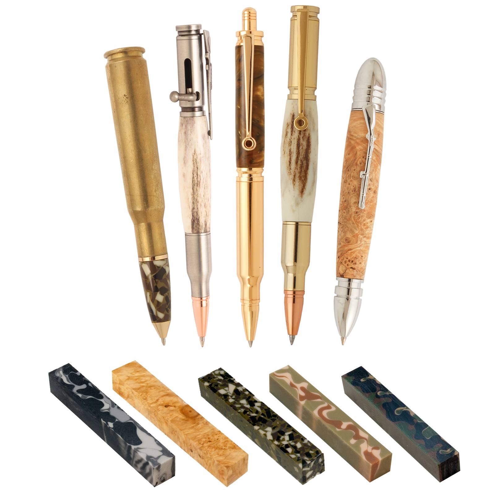 Bullet Cartridge Pen Bundle 5 Pen Kits, 5 Blanks, 2 FREE drill bits