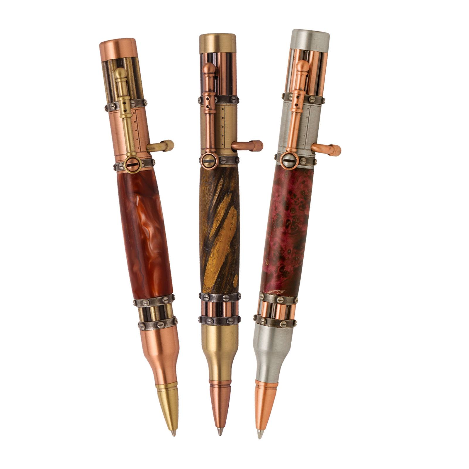 3 Steampunk Bolt Action Pen Kit Starter Set