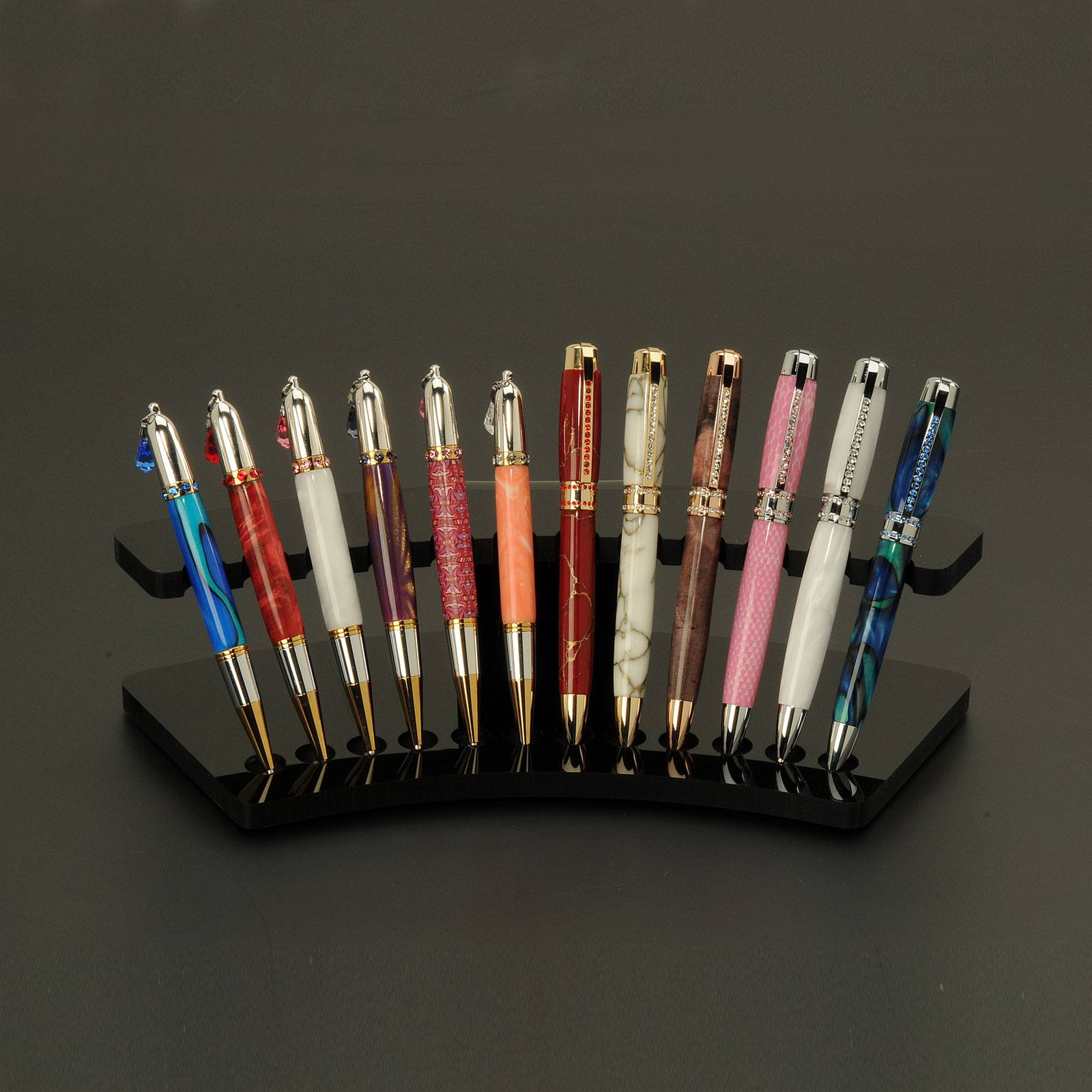 Black 2 Pieces Acrylic Pen Holder Display Stand Pencil Display Holder Fountain Pen Ballpoint Pen Display Rack Desk Pencil Wand Holder Showcase Paintbrush Drying Rack for Home Office School 
